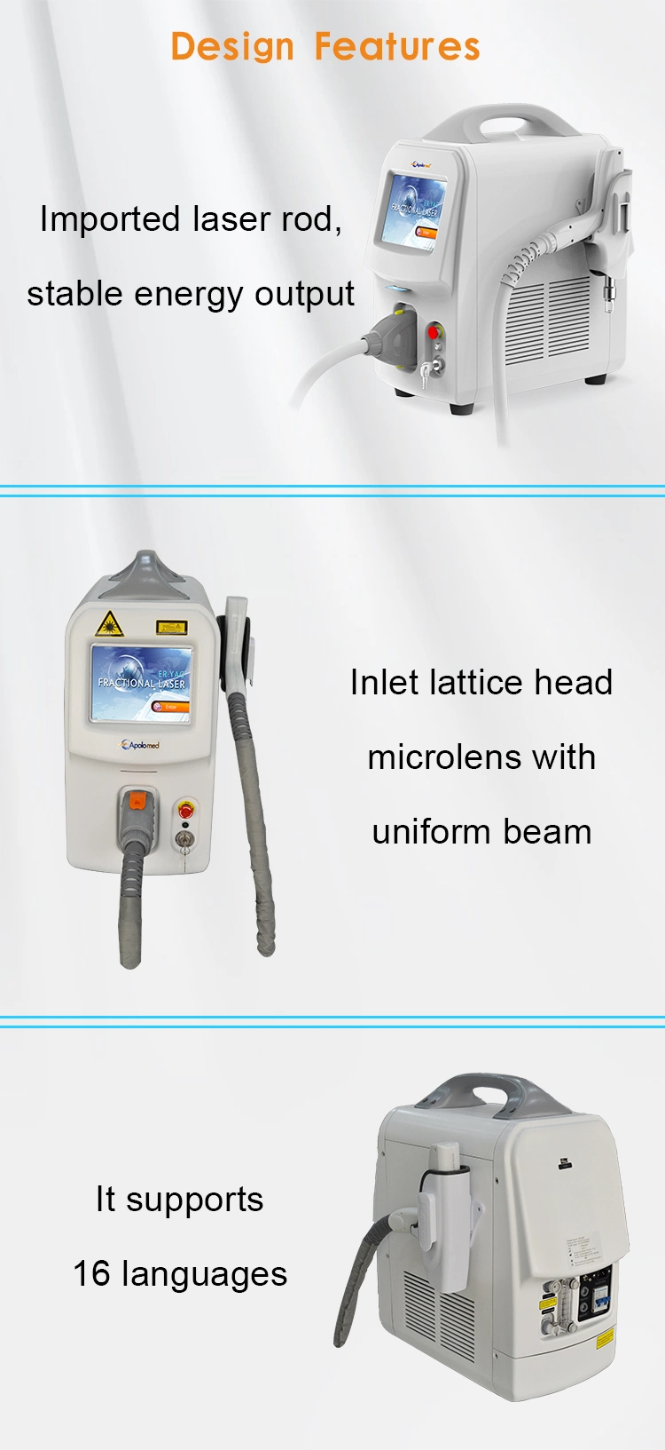 Apolo Exclusive Designed Acne Blemish Treatment 2940nm Fractional Equipment Er Bium for Beauty Salon